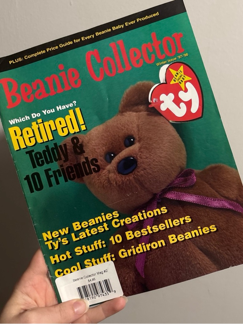 Ty Beanie Collector Magazine Cover Featuring Brown Bear with Purple Ribbon